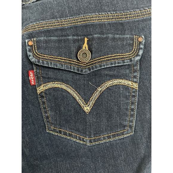 Levi's Mid-Rise Jean Shorts Dark Blue Cuffed Women's Size 6 Gold Pocket W 28 - Picture 5 of 8